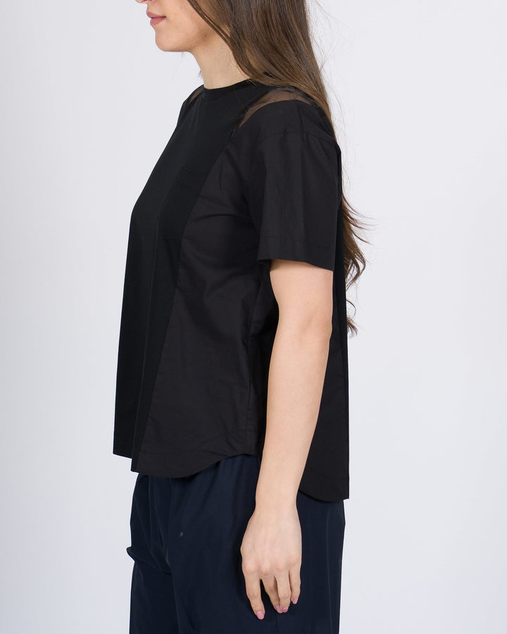 T-shirt Meimeij nera con dettaglio spicchi in organza sulle spalle 
