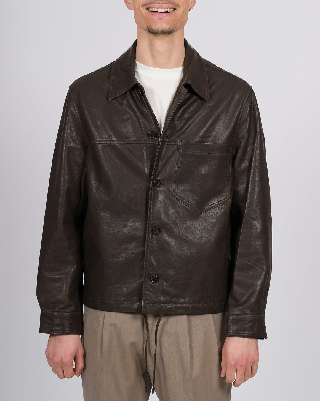 Giubbotto pelle moro New York Resident collo camicia 