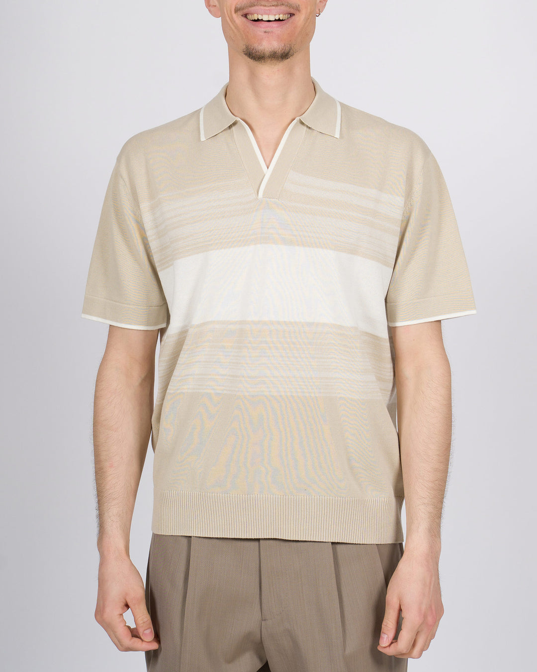 Polo uomo collo skipper senza bottoni beige 