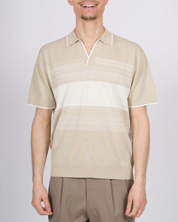Polo uomo collo skipper senza bottoni beige 