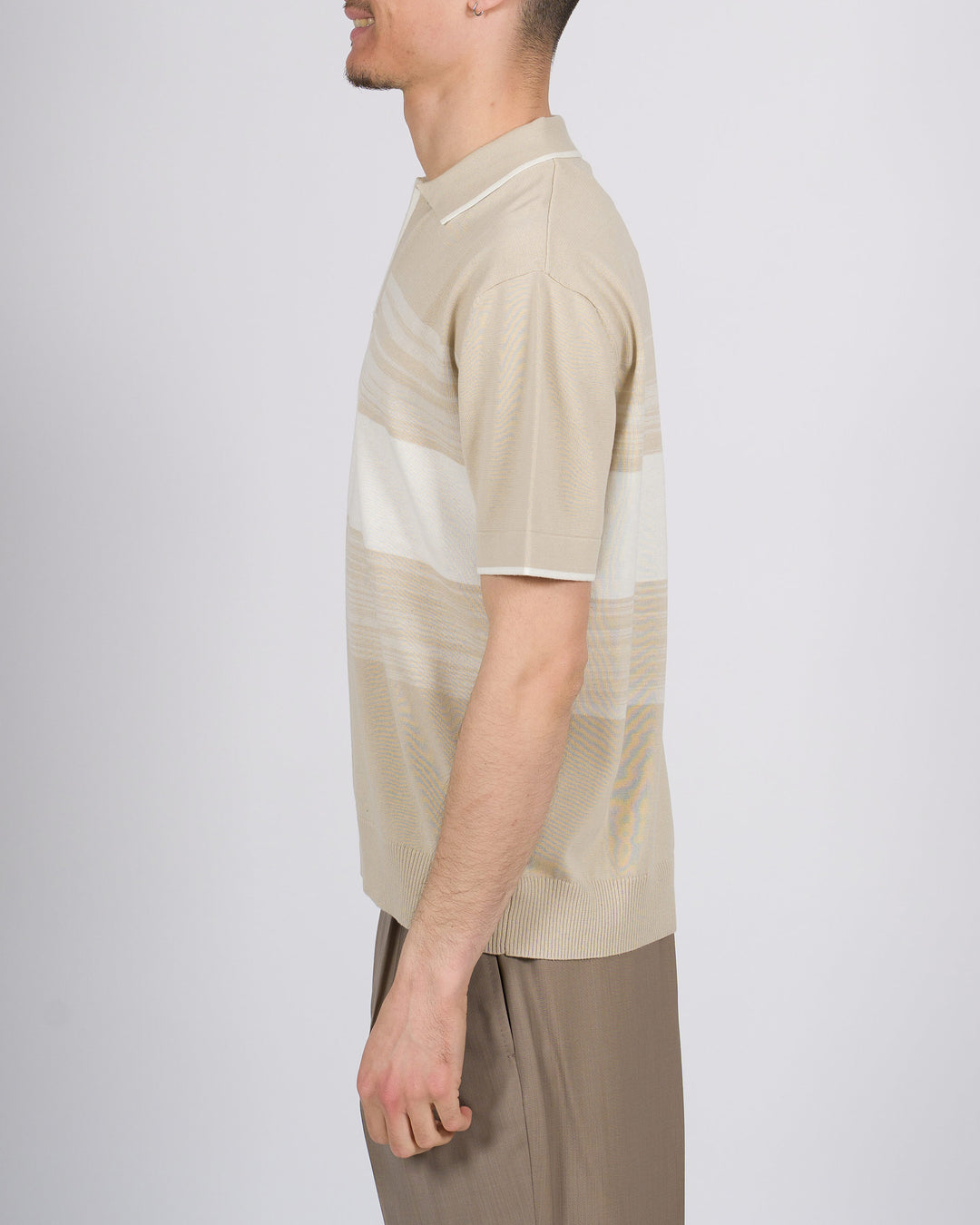 Polo uomo collo skipper senza bottoni beige 