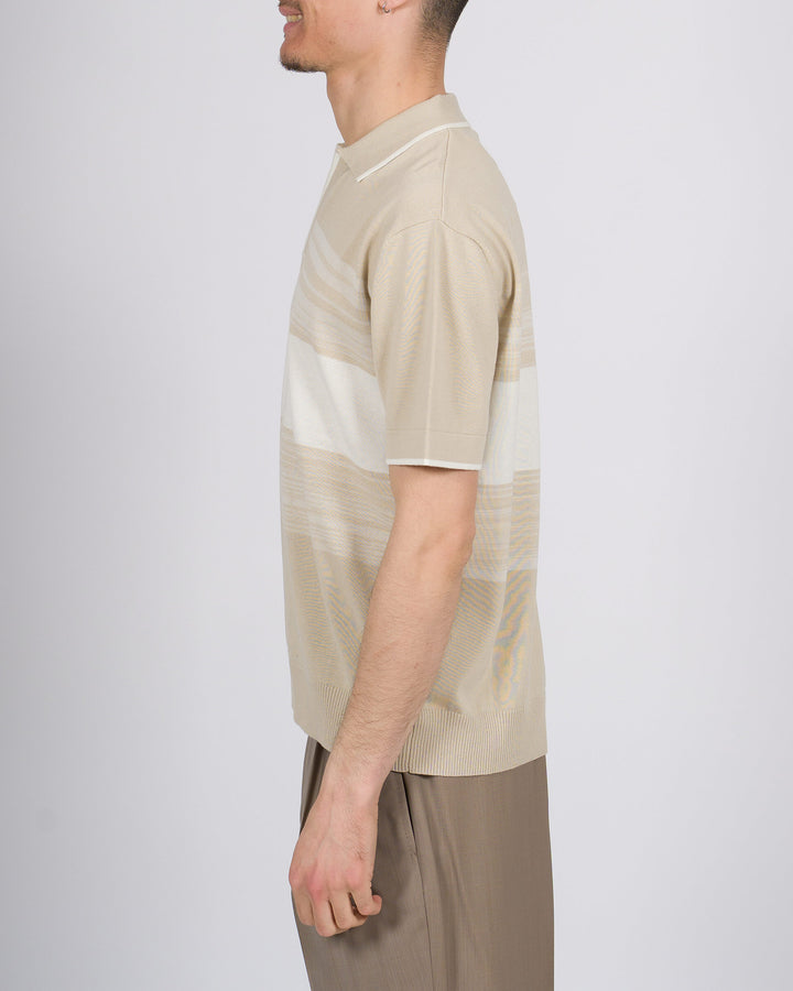 Polo uomo collo skipper senza bottoni beige 