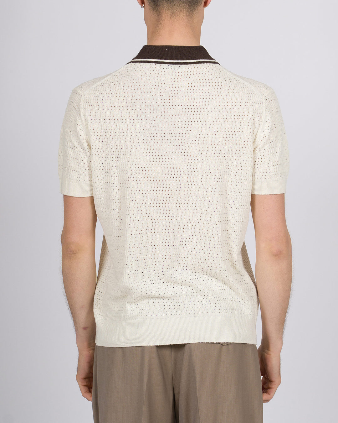 Polo uomo con tre bottoni in crochet panna 