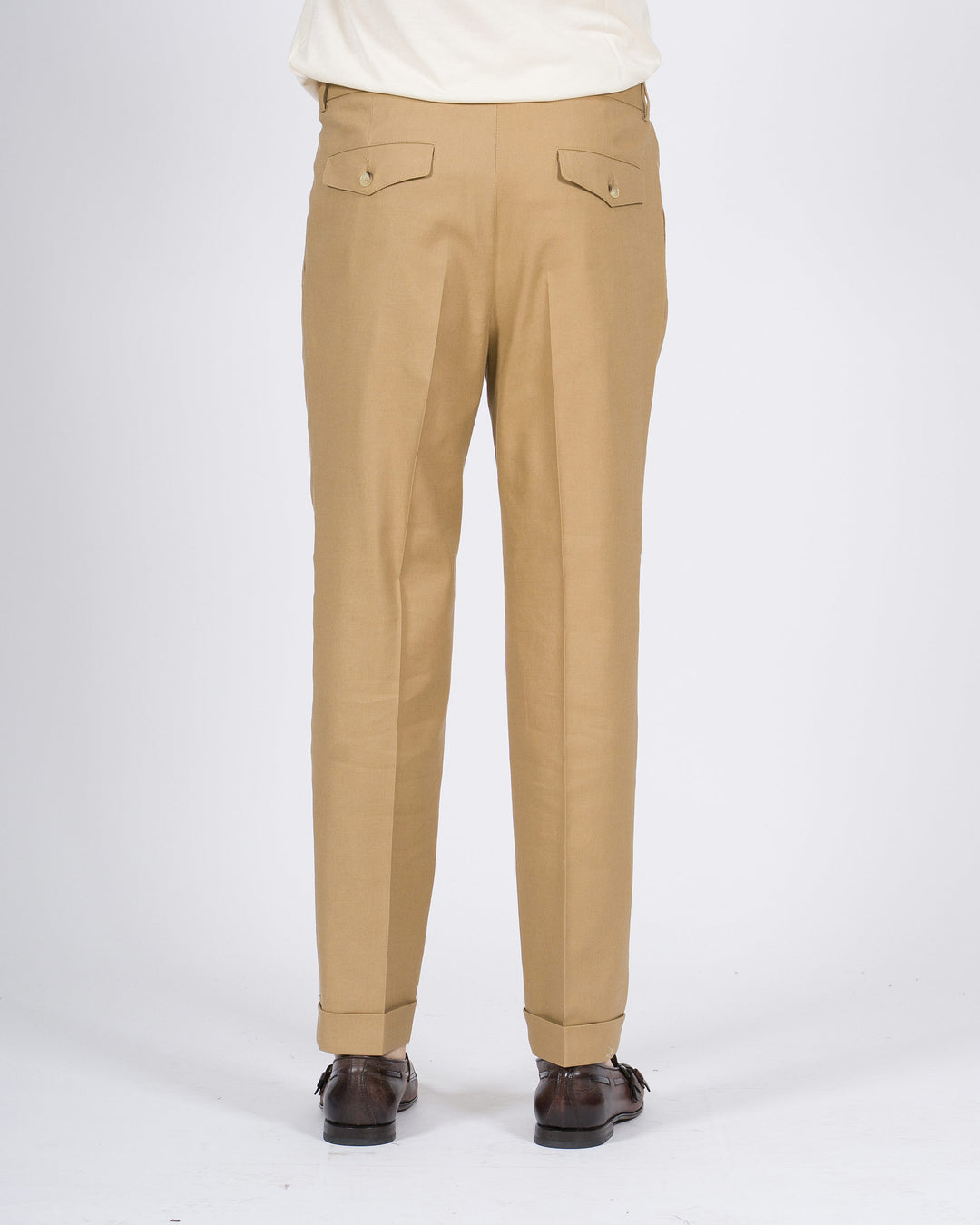 Pantalone doppia pince Paoloni beige in lino e cotone 