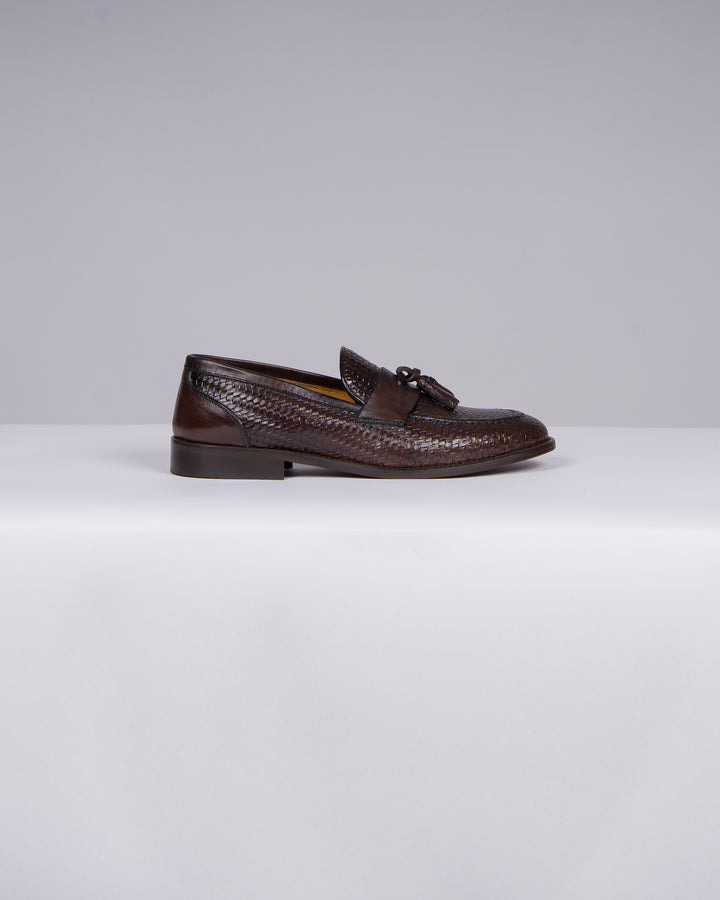 Mocassino Marrone in Pelle Canestrata con Nappine 