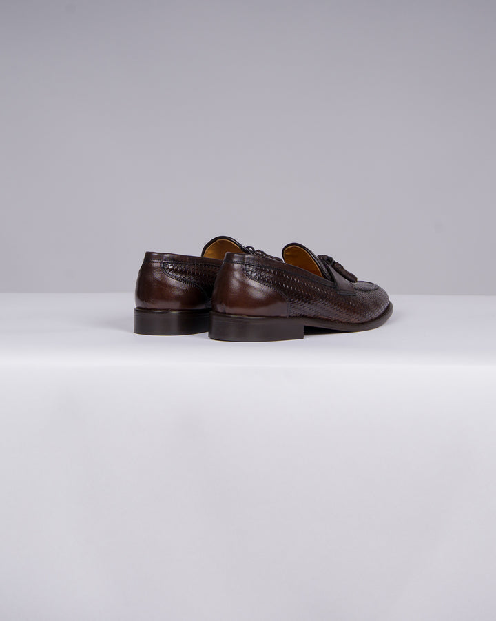 Mocassino Marrone in Pelle Canestrata con Nappine 