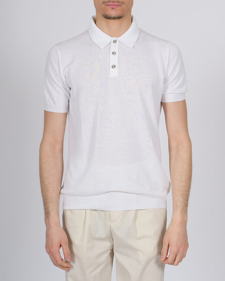 Polo tre bottoni crepe dio cotone bianco 