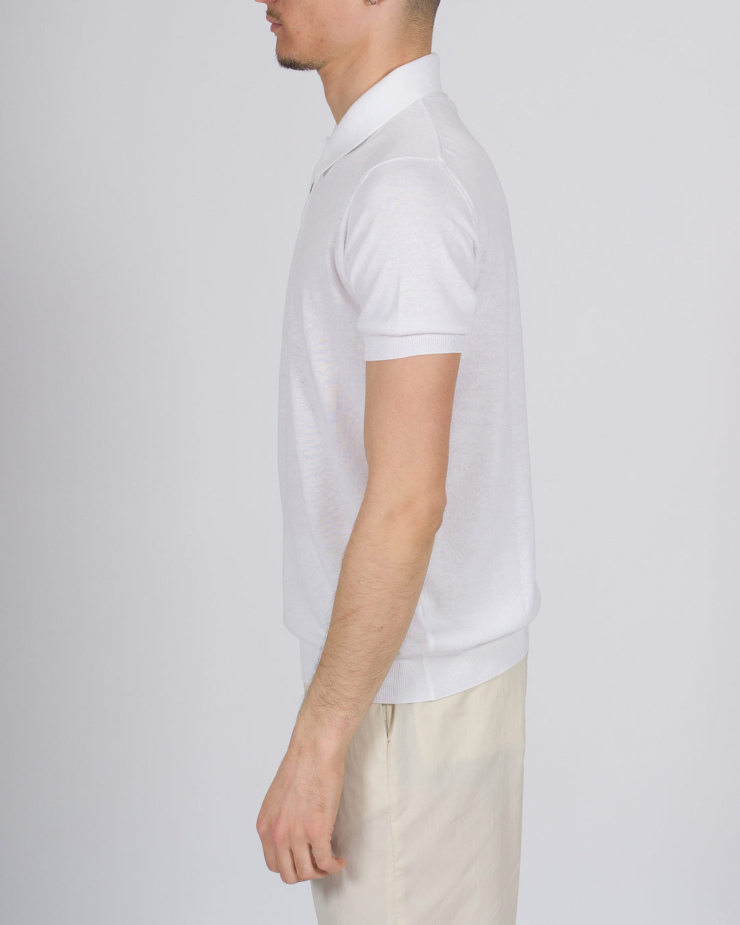 Polo tre bottoni crepe dio cotone bianco 