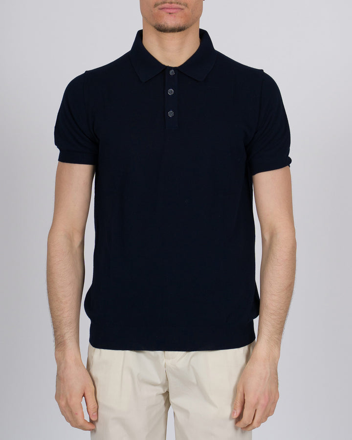 Polo tre bottoni crepe dio cotone blu 