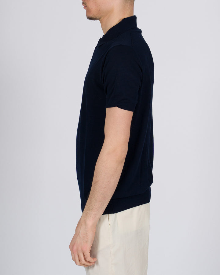 Polo tre bottoni crepe dio cotone blu 