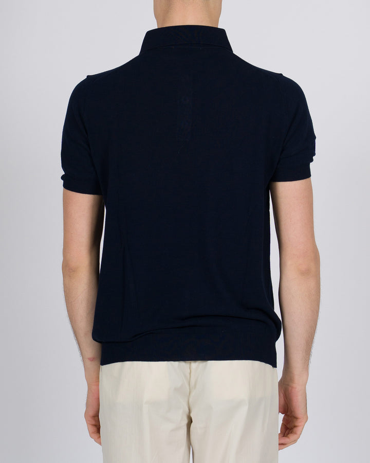 Polo tre bottoni crepe dio cotone blu 