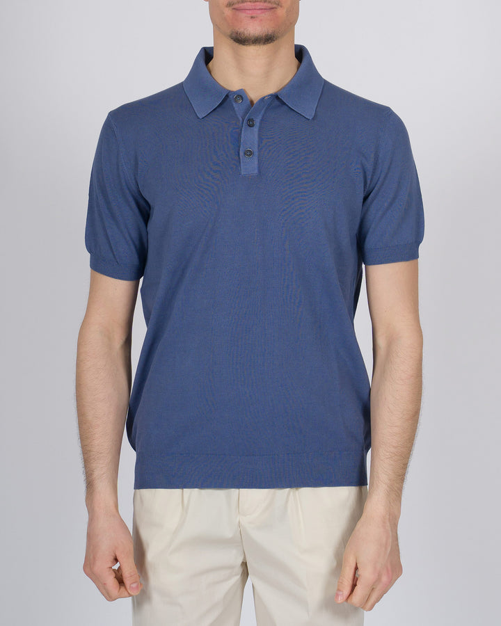 Polo tre bottoni crepe dio cotone indaco 