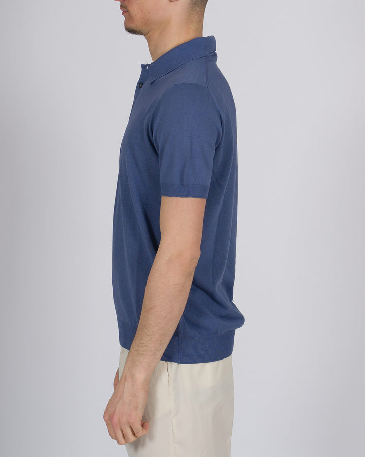 Polo tre bottoni crepe dio cotone indaco 