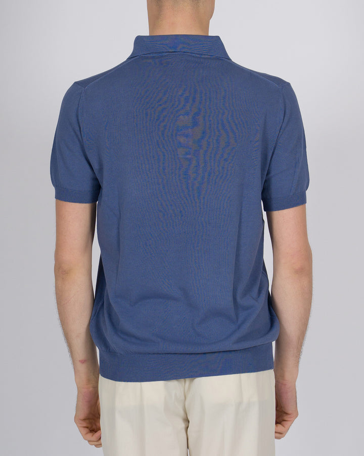 Polo tre bottoni crepe dio cotone indaco 