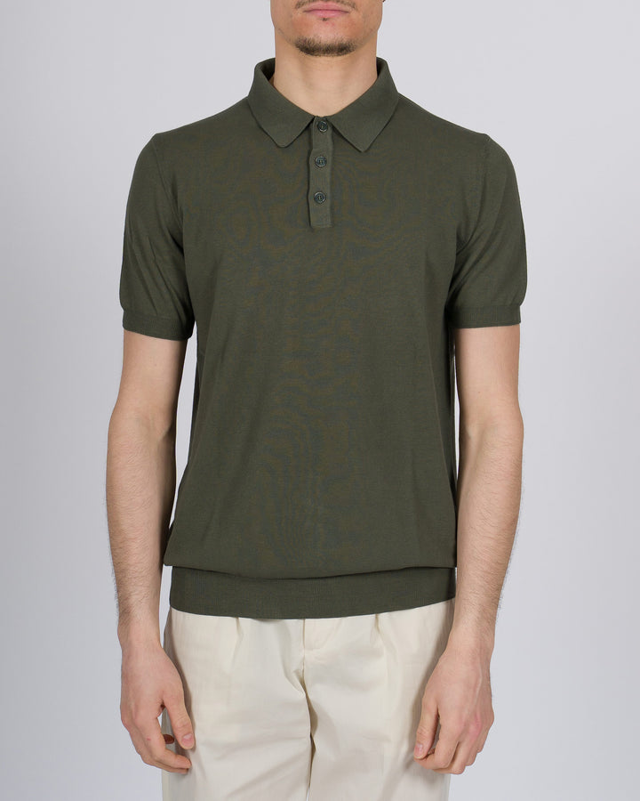 Polo tre bottoni crepe dio cotone verde 