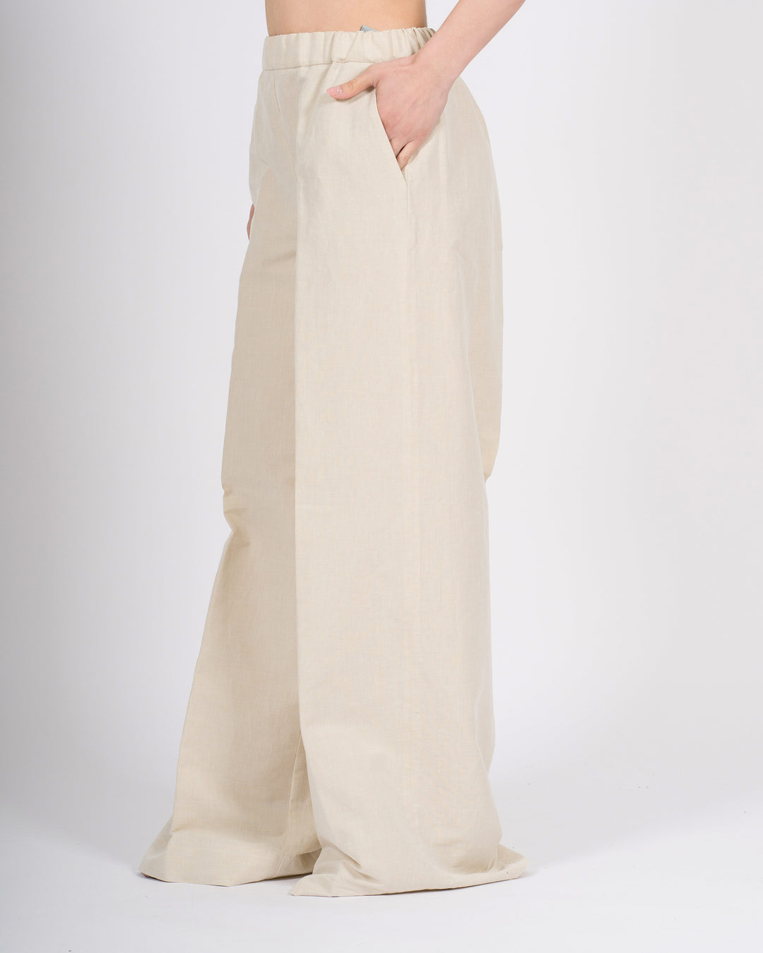 Pantalone misto lino con elastico beige 
