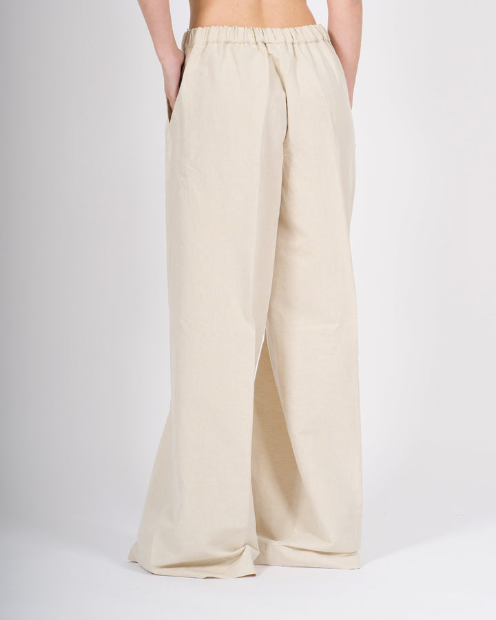 Pantalone misto lino con elastico beige 
