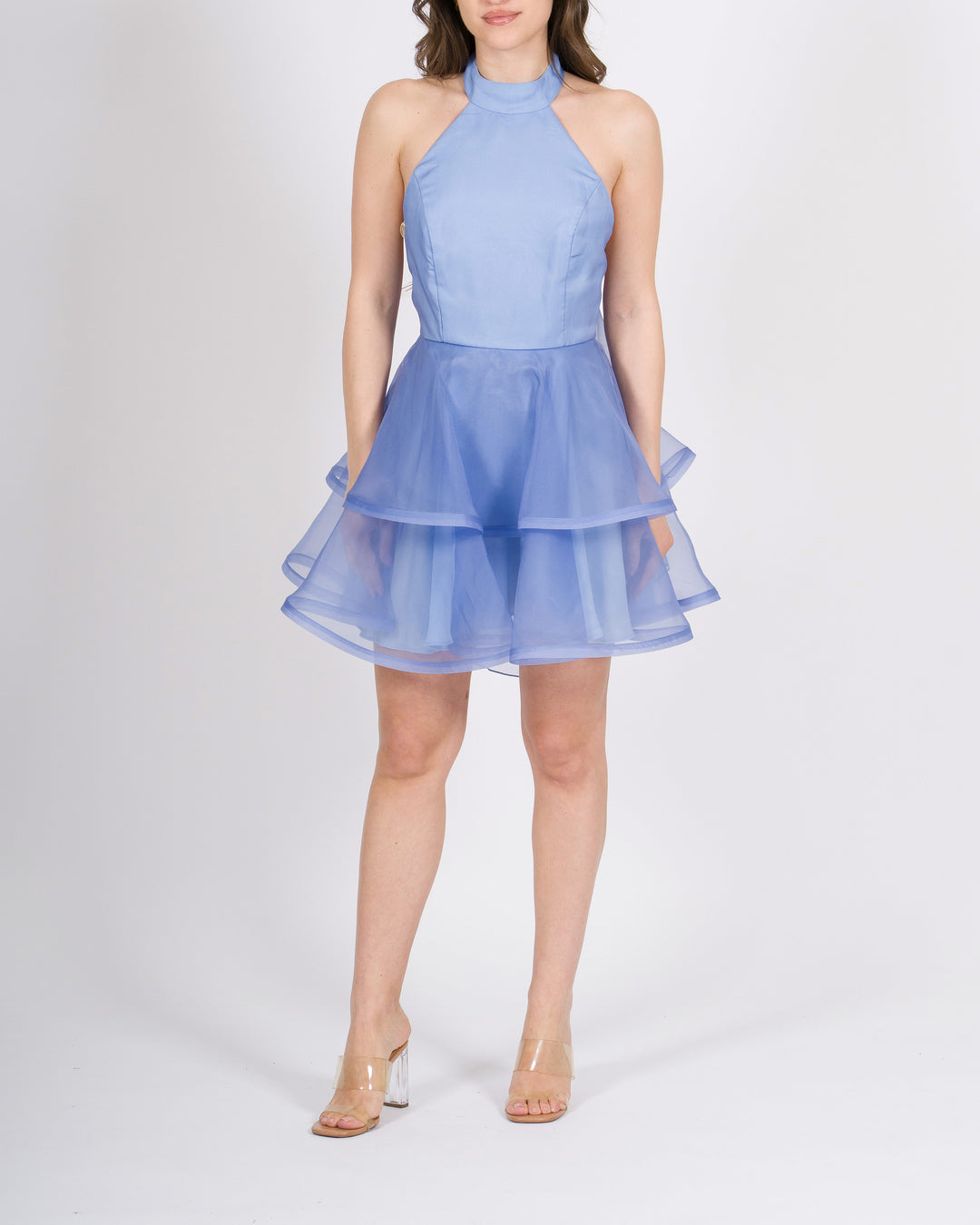 Abito silence azzurro con balze in organza 