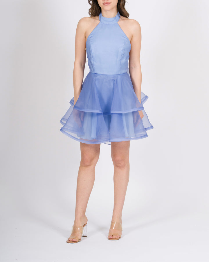 Abito silence azzurro con balze in organza 