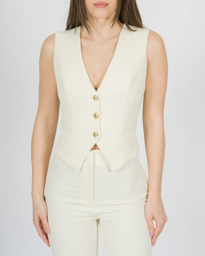 Gilet panna con bottoni oro 