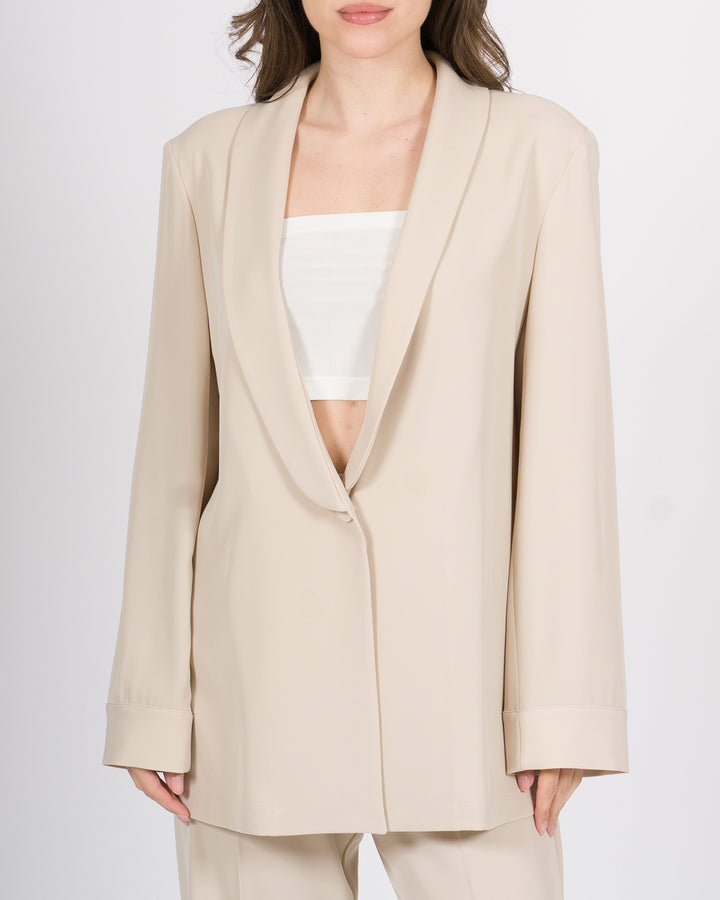Giacca Silence beige monobottone con collo sciallato 