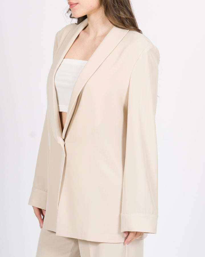 Giacca Silence beige monobottone con collo sciallato 
