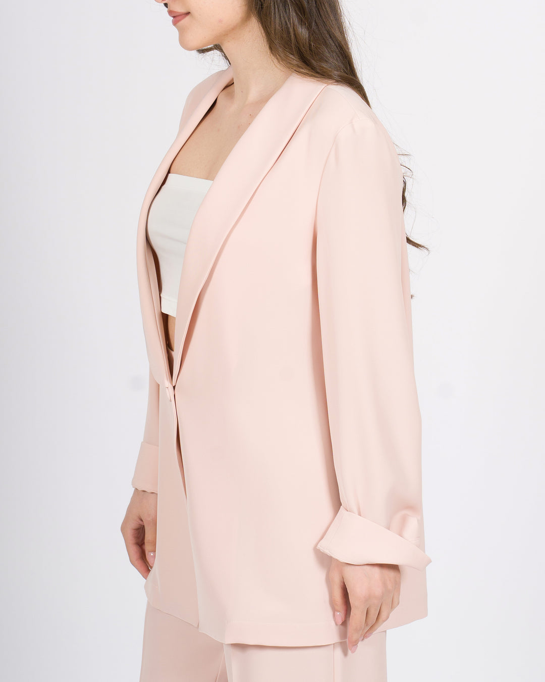 Giacca Silence rosa monobottone con collo sciallato 