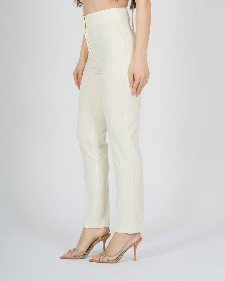 Pantalone ventre piatto a stiletto panna 