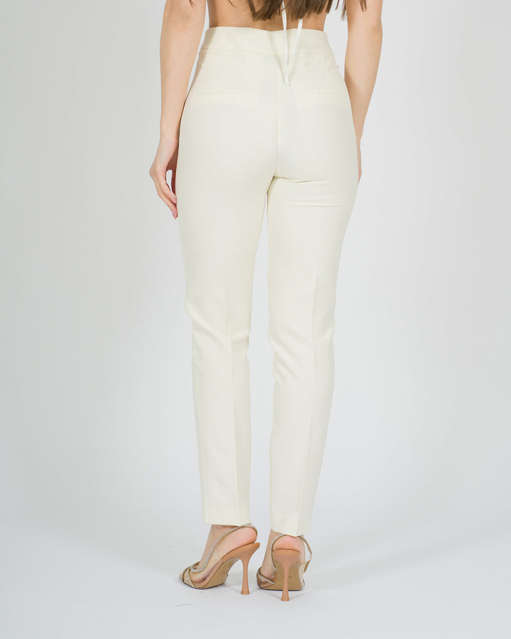 Pantalone ventre piatto a stiletto panna 