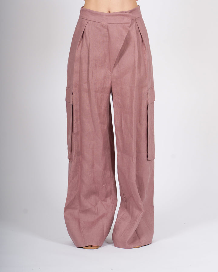 Pantalone cargo Silence in Lino Rosa 