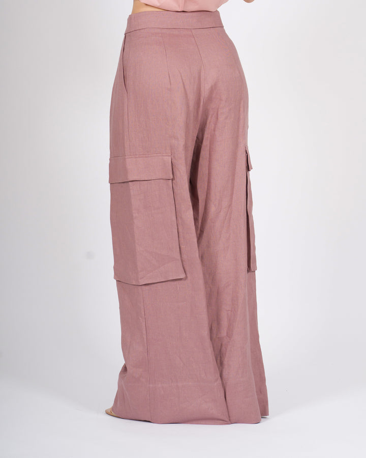 Pantalone cargo Silence in Lino Rosa 
