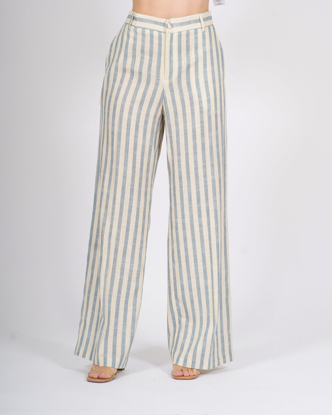 Pantalone Silence Palazzo Avorio a Righe Gessate Azzurre 