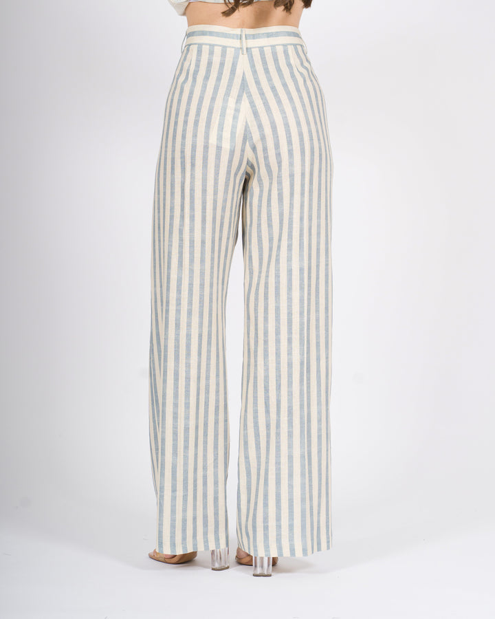 Pantalone Silence Palazzo Avorio a Righe Gessate Azzurre 