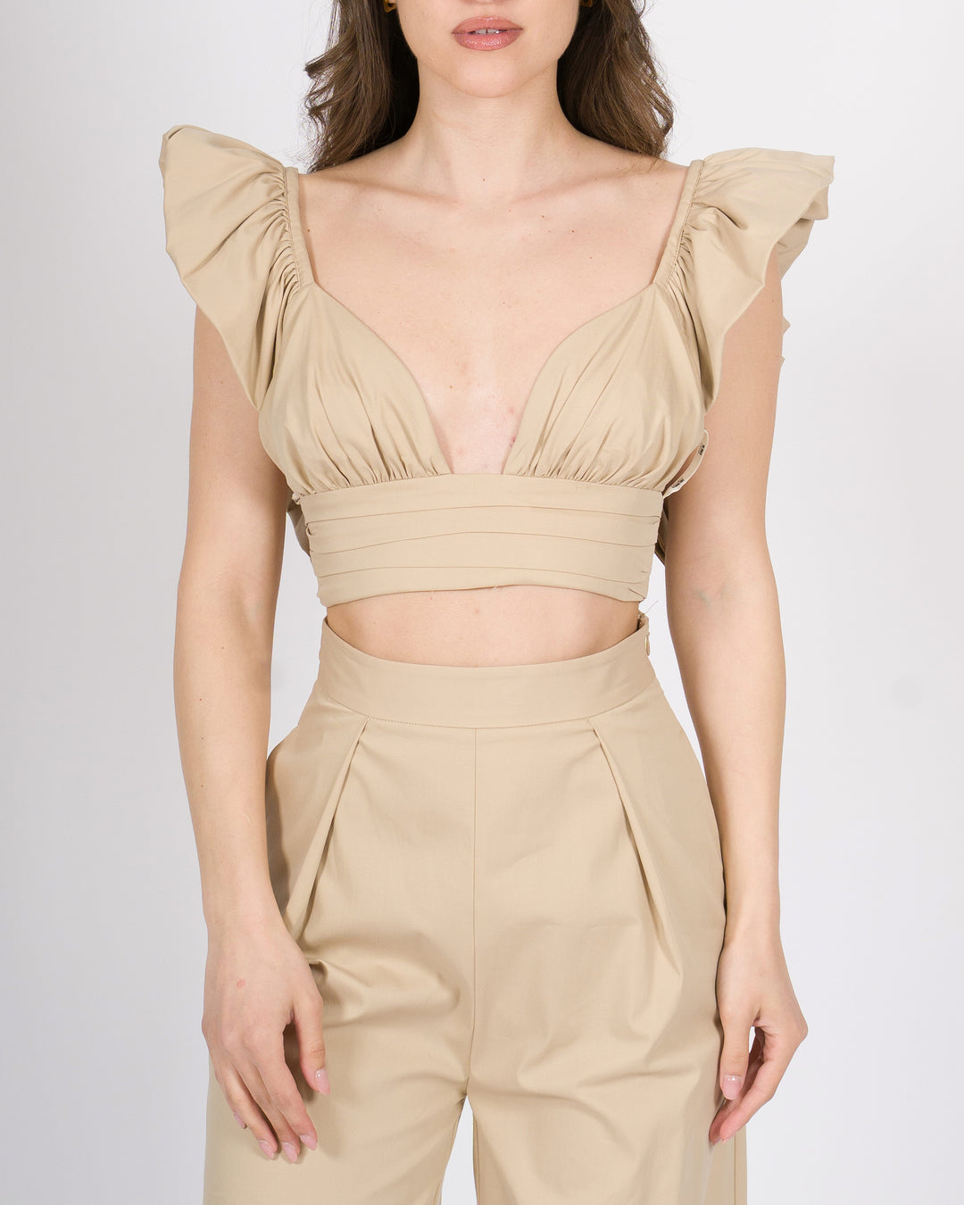 Top Cropped silence Beige in Cotone Popeline 