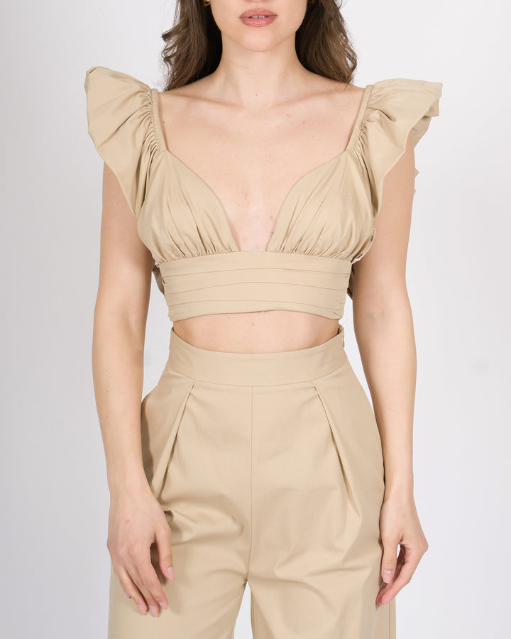 Top Cropped silence Beige in Cotone Popeline 