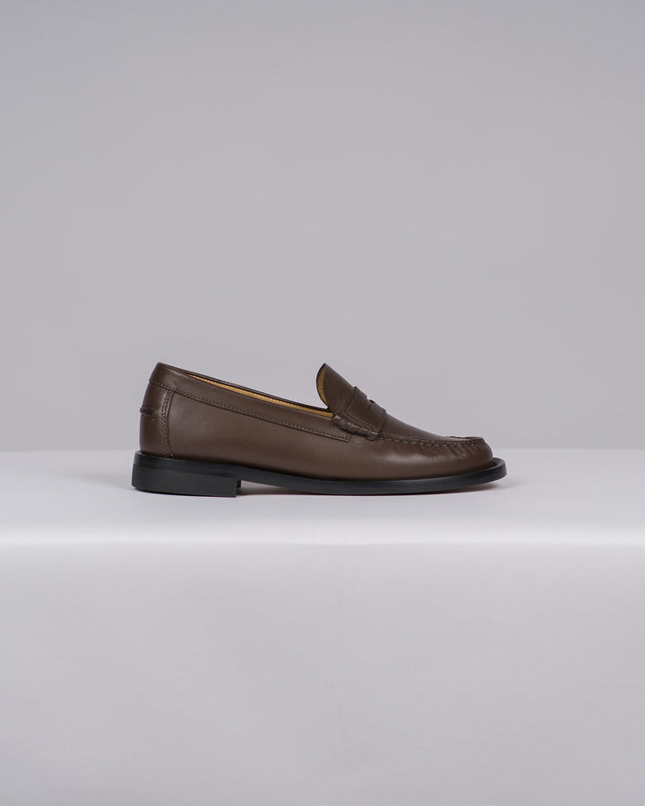 Mocassino Donna in Pelle Testa di Moro con Suola in Cuoio 
