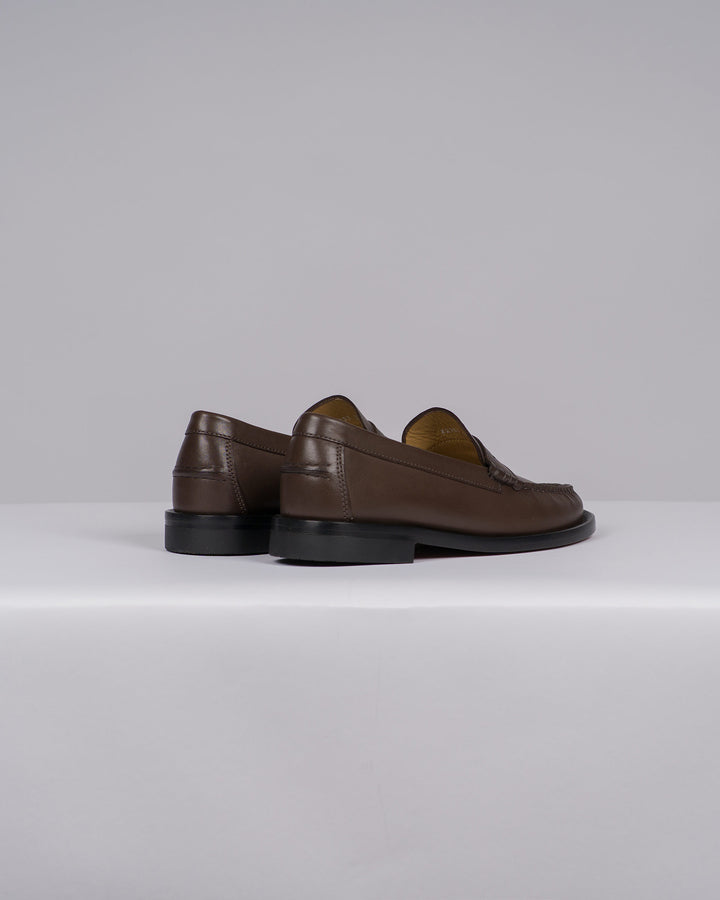 Mocassino Donna in Pelle Testa di Moro con Suola in Cuoio 