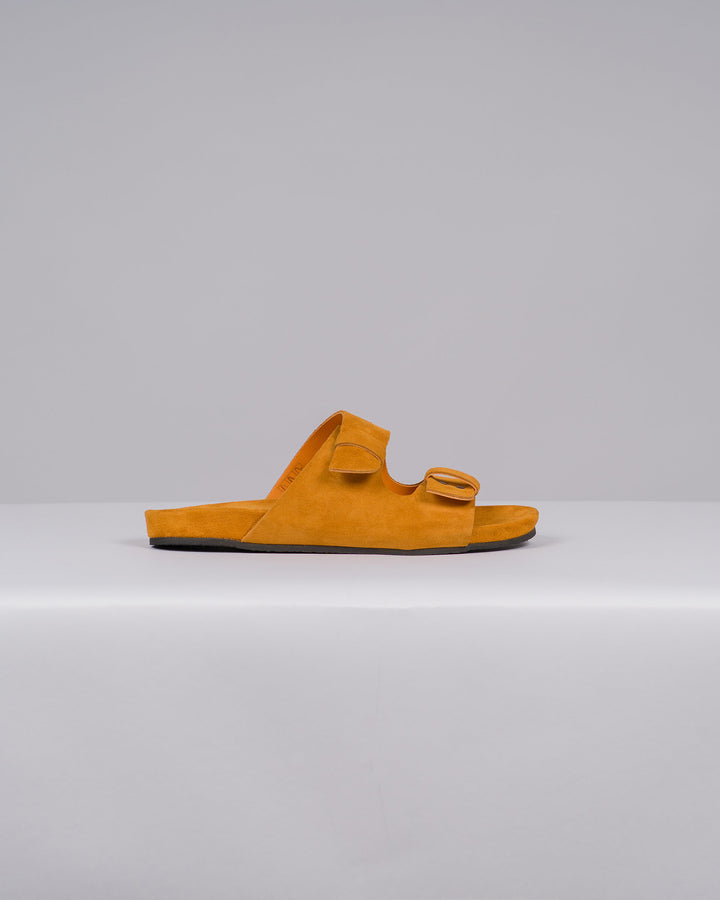 Ciabatta Donna in Suede Arancio con Doppia Fibbia 