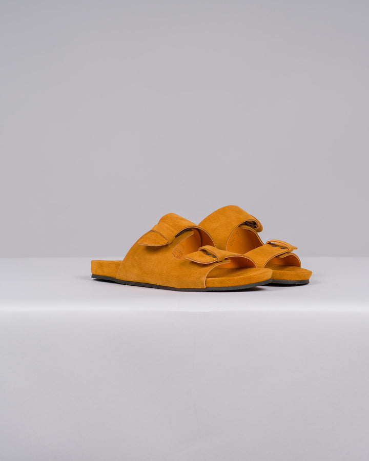 Ciabatta Donna in Suede Arancio con Doppia Fibbia 