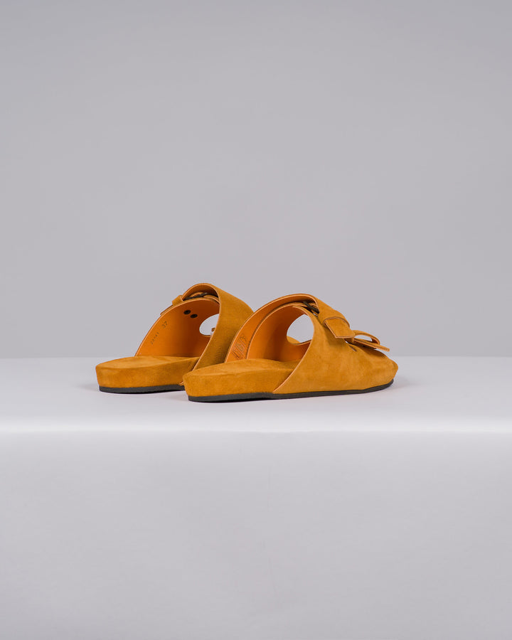 Ciabatta Donna in Suede Arancio con Doppia Fibbia 