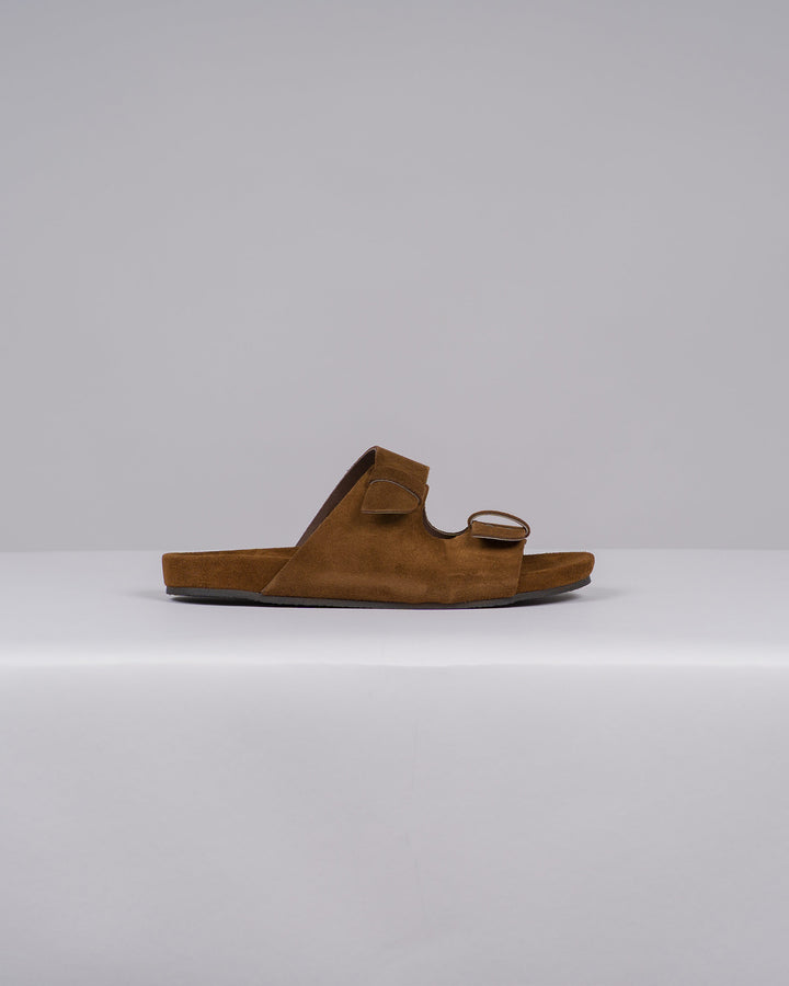 Ciabatta Donna in Suede Moro con Doppia Fibbia 