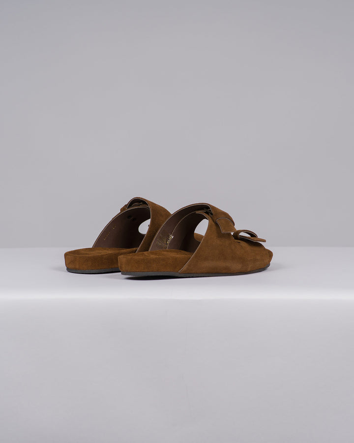 Ciabatta Donna in Suede Moro con Doppia Fibbia 