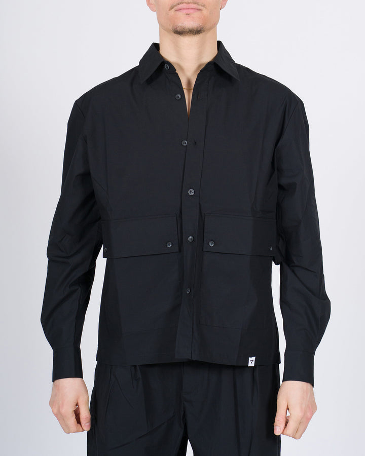 Camicia manica lunga in cotone parastretch nera con tasconi 