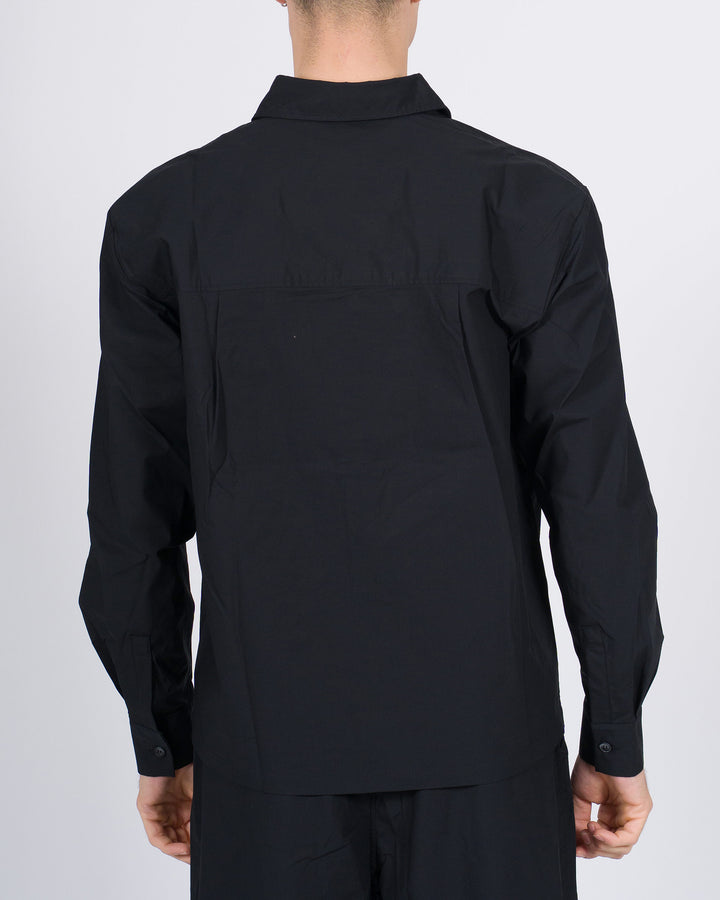 Camicia manica lunga in cotone parastretch nera con tasconi 