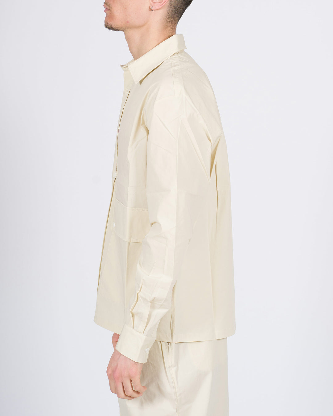 Camicia manica lunga in cotone parastretch beige con tasconi 