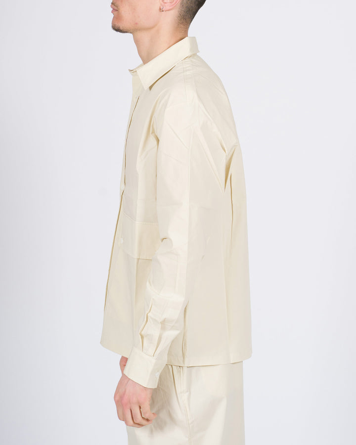 Camicia manica lunga in cotone parastretch beige con tasconi 