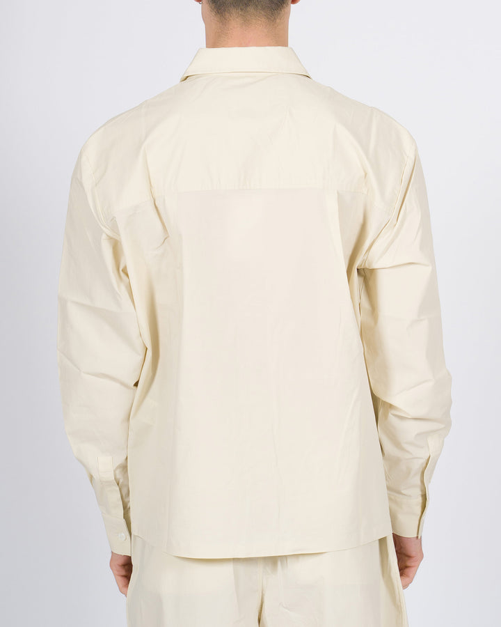 Camicia manica lunga in cotone parastretch beige con tasconi 