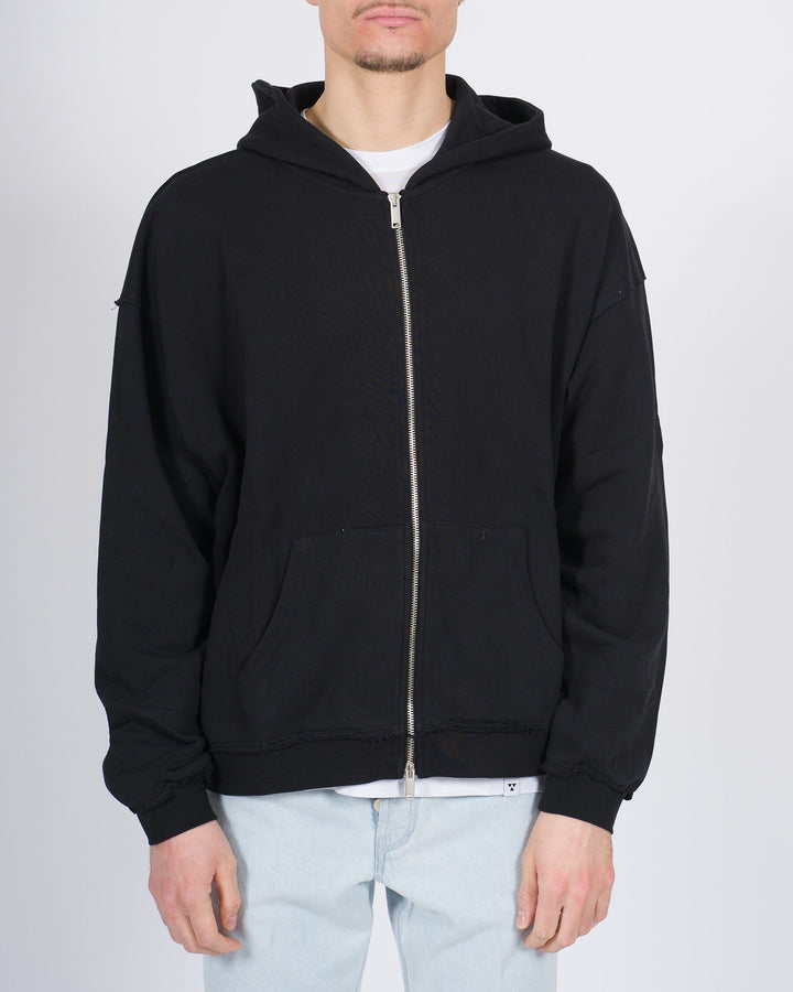 Felpa over in jersey nero con cappuccio e full zip 