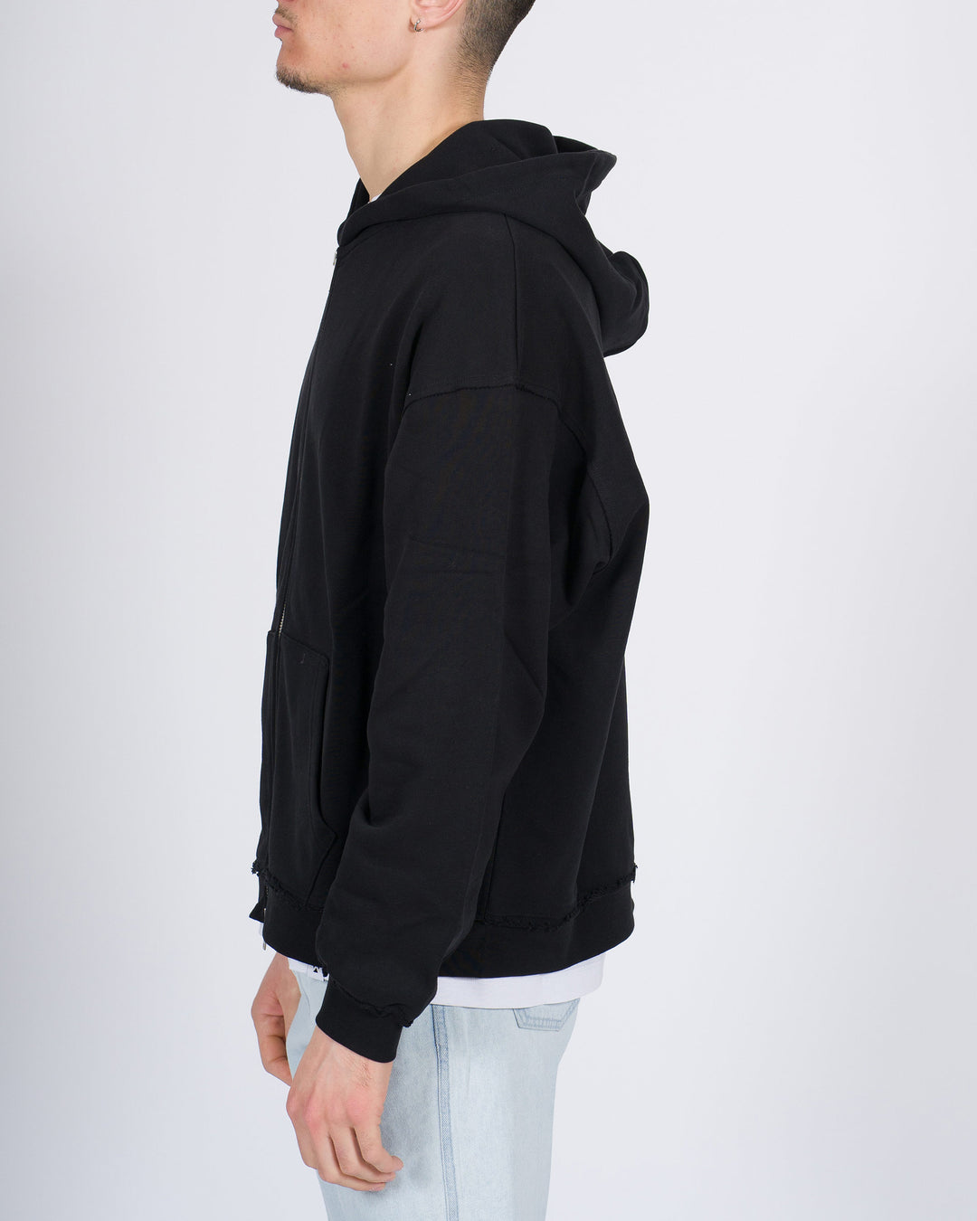 Felpa over in jersey nero con cappuccio e full zip 