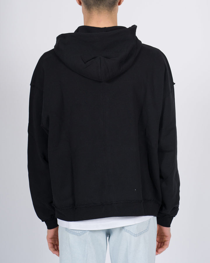 Felpa over in jersey nero con cappuccio e full zip 